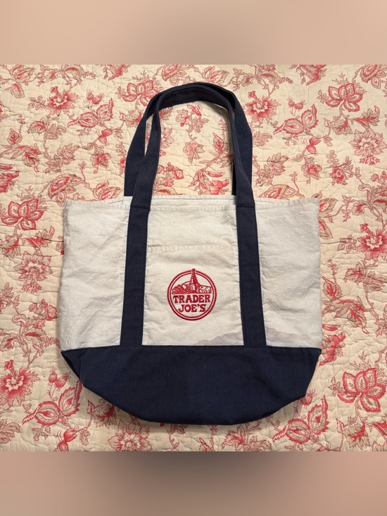Trader Joe'S Handbags - Trader Joe's Canvas Tote Bag in White and Navy